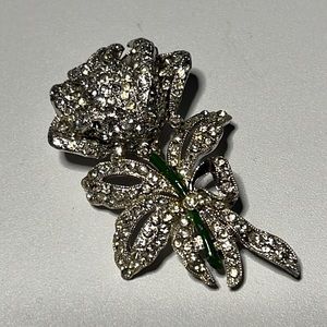 Antique rhinestone Rose brooch
